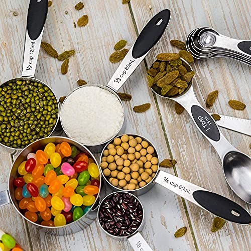 EDELIN Measuring Cups and Magnetic Measuring Spoons Set, Stainless Steel 5 Cups and 7 Spoons (Black) - color: Black