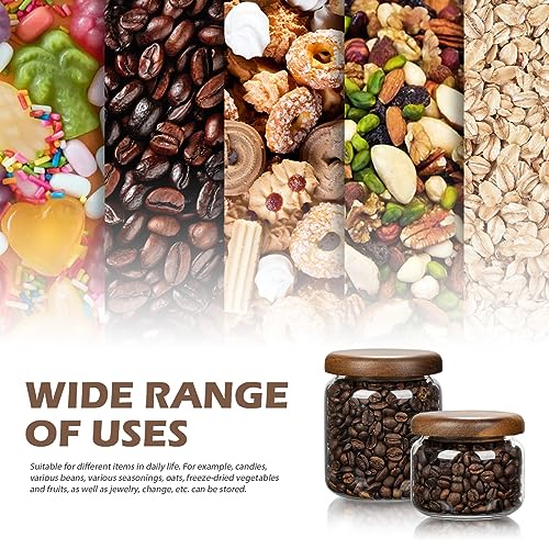 1 PC Small Glass Storage Jars with Airtight Lids, 14 FL OZ (420ml) coffee container with Wooden Lid, Glass Pantry Canister for Beans, Rice, Sugar and etc - color: clear-（1PC，14FL OZ/420ML）