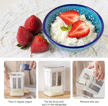 Greek Yogurt Strainer, 1800ml Fine Mesh Strainer with Bag & Lid | Multi Yoghurt Maker Strainer for Thick Greek Yogurt, Soybean Milk, Kefir, Berries, Soup, Fruit Juice & Coffee - size: 1800ML