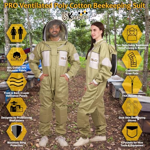 Ultra-Ventilated Polycotton Beekeeping Suit for Men & Women with Gloves & Two Beekeeping Veils-Professional & Beginner Apiarist Suit. (Olive,4XL) - color: Olive, size: 4X-Large