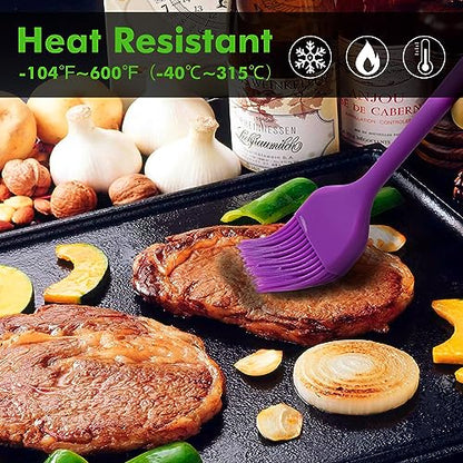 HOTEC Basting Brushes Silicone Heat Resistant Pastry Brushes Spread Oil Butter Sauce Marinades for BBQ Grill Barbecue Baking Kitchen Cooking BPA Free Dishwasher Safe (Purple) 2pcs - color: Purple