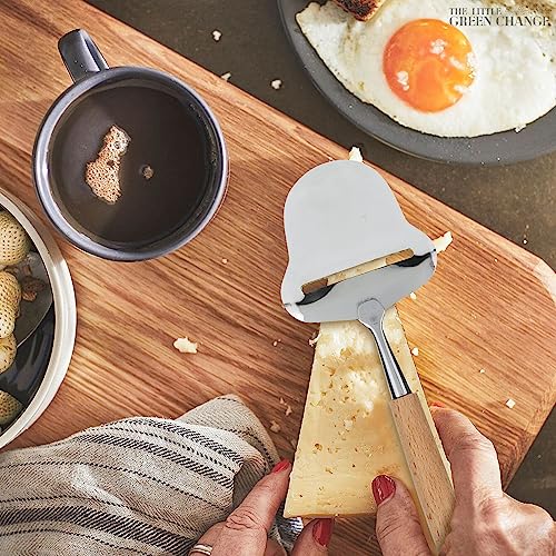 Stainless Steel Cheese Slicer Handheld - Flexible Blade Cheese Planer with Wooden Handle for Smooth, Precise Slicing —Durable, Easy-to-Clean Cutter for Block and Hard Dairy | Easy Slicing and Cutting