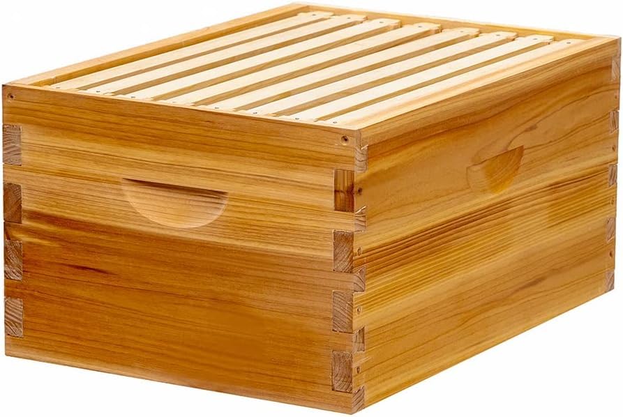 Honey Lake 8 Frame Beehive Deep Brood Box, Langstroth Honey Bee Hive Box Dipped in Beeswax with Beehive Frames and Waxed Foundations for Beekeeper (Unassembled)