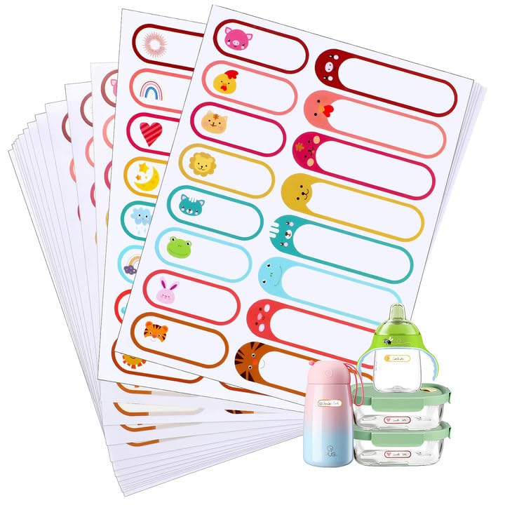 480 Pcs Baby Bottle Labels - Waterproof Name Labels, Self-Laminating for Kids Stuff - Animal & Weather Themed Daycare Essentials - style: Animal&Weather Style