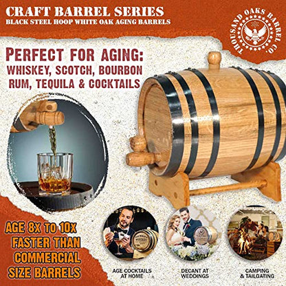 1 Gallon Oak Aging Barrel (5 Liter) with Stand, Bung and Spigot - Wooden Mini Whiskey Barrel - Charred Oak Barrels for Aging Whiskey, Bourbon, Cocktails, Rum, Tequila, Mead Wine - size: 5 Liter