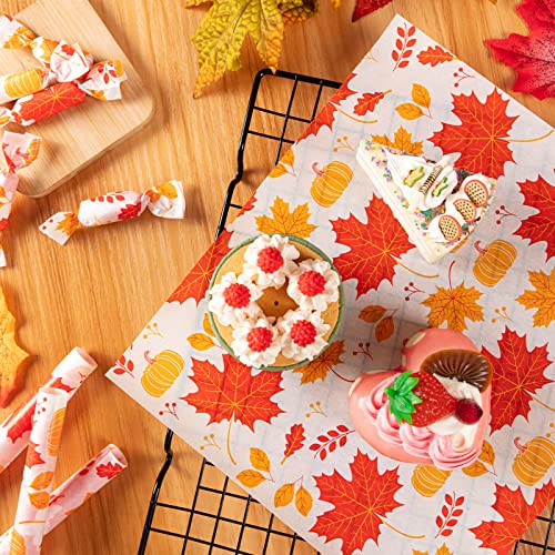 100 Pcs Thanksgiving Day Wax Paper Food Wraps - Sandwich Wrap Paper Deli Wraps, Waterproof Oil-proof Picnic Basket Liners with Maple Leaf Pattern for Kitchen Handmade Food - color: Maple Leaf