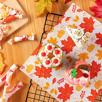 100 Pcs Thanksgiving Day Wax Paper Food Wraps - Sandwich Wrap Paper Deli Wraps, Waterproof Oil-proof Picnic Basket Liners with Maple Leaf Pattern for Kitchen Handmade Food - color: Maple Leaf