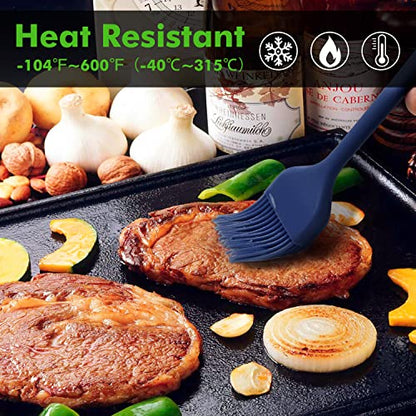 HOTEC 2 pieces Set Basting Brushes Silicone Heat Resistant Pastry Brushes Spread Oil Butter Sauce Marinades for BBQ Grill Barbecue Baking Kitchen Cooking BPA Free Dishwasher Safe (Classic Blue) - color: Classic Blue