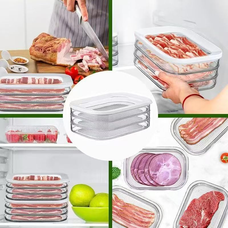 Fridge Food Storage Containers with Sealed Lid for Bacon Meat Vegetables Butter Kitchen Organizer for Refrigerator Freezer Pantry Meal Prep & Daily Food Storage
