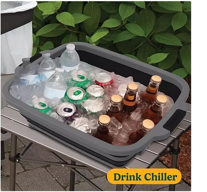 4-in-1 Expandable Prep & Serve Tub - 3 Gallon Collapsible Marinating and Brining Container with Cutting Board Lid - Gray