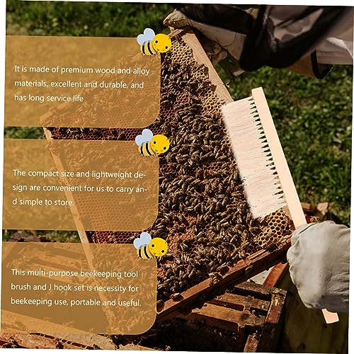 Sosoport Bee Hive Brush Tool Beekeeping Supply Soft Bristles j Hook for Beehive Frame