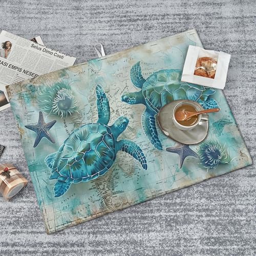 Sea Turtles Dish Drying Mat for Kitchen Counter Microfiber Super Absorbent Non-Slip Dish Drying Pad for Countertops Dishes Utensils Stylish Quick-Dry Machine Washable 18x24 Inch - color: Sea Turtles