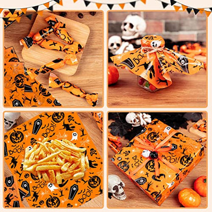 100 Pcs Wax Paper for Food, Halloween Wax Paper Sheets Sandwich Wrap Paper Deli Wraps, Waterproof Oil-proof Picnic Basket Liners with Pumpkin Ghost Hat Pattern for Kitchen Handmade Food - color: Pumpkin