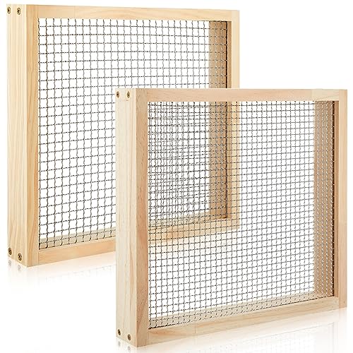 Mifoci 2 Pcs Soil Sifter Dirt Sifter for Gardening Light Wooden Rock Sifter 12.6 x 11.4 in Compost Sifter with 2 Sieve Mesh 1/4" and 1/2" Screen Sifter for Gardening Rock Sifter Soil Dirt Rock Compost