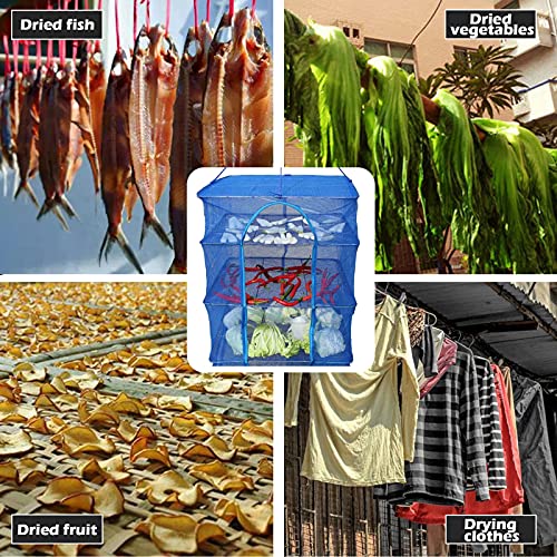 Drying Rack 6 Layers Folding Fish Mesh, Foldable Nylon Netting, Hanging Drying Fish Net, for Shrimp Fish Fruit Vegetables Herb, with Zipper Opening-Blue (37.4X19.6X19.6 in)… - size: 6 Layers
