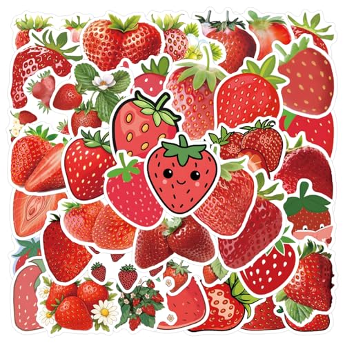 56Pcs Strawberry Stickers Pack, Waterproof Vinyl Fruit Decals for Water Bottle Laptop Suitcase Skateboard Scrapbook Journal, Cute Red Berry Labels for Kids Teens Girls DIY Decor Gift Supplies - color: Strawberry-3