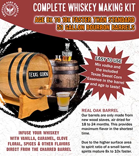 Texas Sweet Corn Whiskey Making Bootleg Kit w/Chalkboard & Book- Thousand Oaks Barrel Co. – Make & Age Spirits in an Oak Cask Keg Mini Barrel - Best Father’s Day Gift (5L)