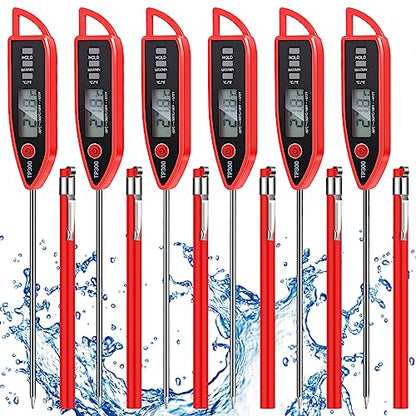 Copkim 6 Set Waterproof Food Thermometer for Water, Liquid, Candle and Cooking Digital Meat Thermometer with Long Probe Instant Read for Kitchen BBQ Grill Candy (Red) - color: Red