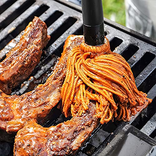 YFWOOD 18 Inch Grill Basting Brush BBQ Mop Sauce Brush Wooden Long Handle | Sauce Mop with 4 Extra Replacement Heads for Grilling Smoking Barbecue Steak (Black) - color: Black Color Handle