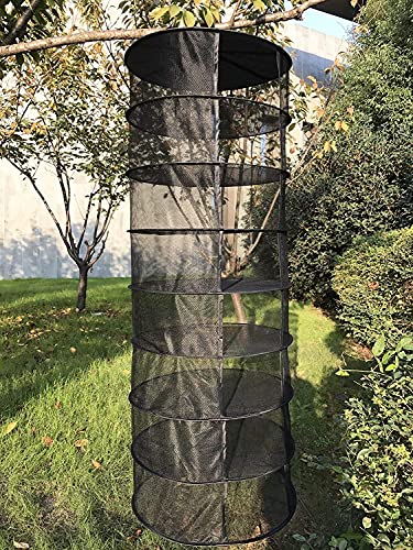 Desy & Feeci Herb Drying Rack Hanging, 8 Layer Collapsible Mesh Dry Net Herb Dryer with S Hang Buckle and Storage Bag, Black (Diameter 60 cm)