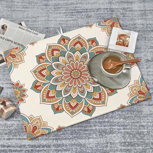 Boho Dish Drying Mat, for Bohemia Kitchen Counter Microfiber Absorbent, Western Dish Draining Reusable Washable Extra Large 18"x24" - color: Boho