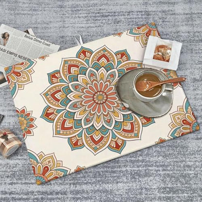 Boho Dish Drying Mat, for Bohemia Kitchen Counter Microfiber Absorbent, Western Dish Draining Reusable Washable Extra Large 18"x24" - color: Boho