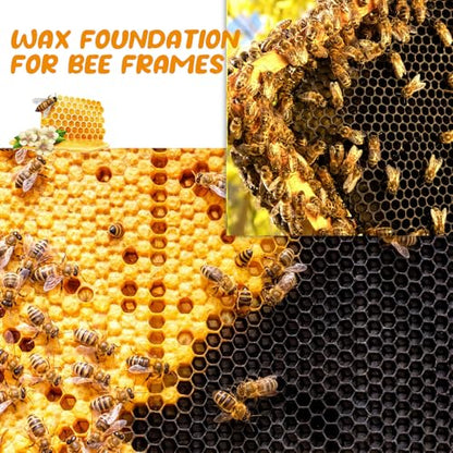 Weysat 40 Pcs Waxed Coated Beehive Foundation Sheets Beehive Wax Coated Foundation for Bee Frames Plastic Beeswax Sheet Bee Hive Equipment Deep Frame (Black) - color: Black
