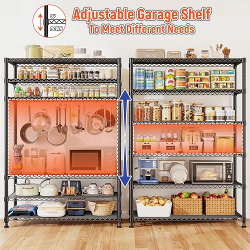 REIBII 75" H Metal Shelving 6 Tier Storage Shelf Adjustable Kitchen Shelf Wire Shelving Unit Detachable Storage Rack for Kitchen Laundry Living Room Commercial Heavy Duty Metal Shelf 75" X35" X14" - size: 【6 Tier】75"H X 35"W X 14"D