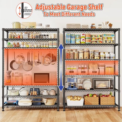 REIBII 75" H Metal Shelving 6 Tier Storage Shelf Adjustable Kitchen Shelf Wire Shelving Unit Detachable Storage Rack for Kitchen Laundry Living Room Commercial Heavy Duty Metal Shelf 75" X35" X14" - size: 【6 Tier】75"H X 35"W X 14"D