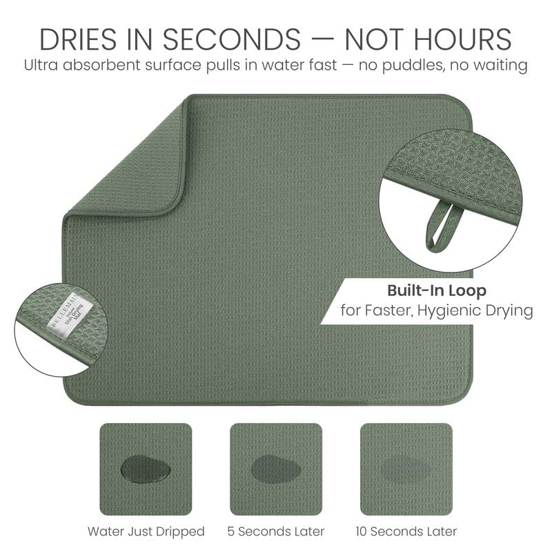 Bellemain XL Dish Mat 24" x 17" ( LARGEST MAT ) Microfiber Dish Drying Mat , Super absorbent ( Green ) - color: Green, size: 17" x 24"