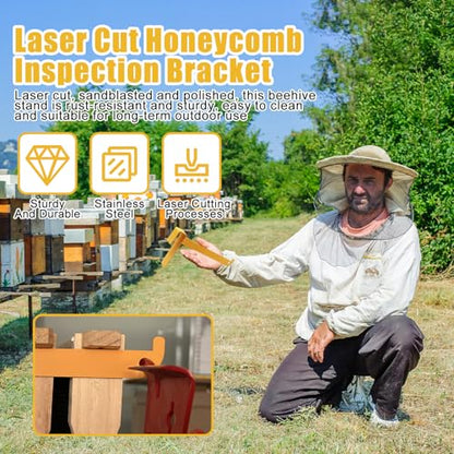 4 Pcs Beehive Frame Holder-Double Sided Painted Stainless Steel Hive Inspection Bracket, Laser Processes Bee Hive Stand Tool for Honey Harvesting and Inspection, Bee Hive Stand for Beekeeper Hive Tool - color: Vibrant Gentle Yellow-4