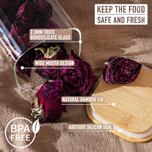 D2scrma Airtight Glass Square Storage Containers with Bamboo Lid Set of 6 (650ml*2/1100ml*2/1500ml*2) Stackable Jars, Kitchen Canister for Pantry Cereal, Nuts, Snacks and Coffee beans - size: 22oz*2/37oz*2/50oz*2