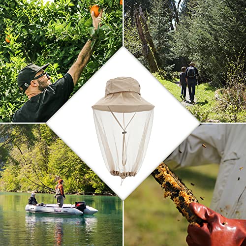 Mosquito Head Net Hat with Hidden Net Mesh for Outdoor Lover Hiking Fishing Beekeeping Gardening Men or Women (Khaki) - color: Khaki