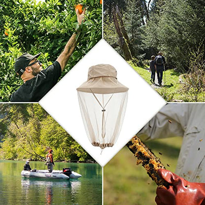 Mosquito Head Net Hat with Hidden Net Mesh for Outdoor Lover Hiking Fishing Beekeeping Gardening Men or Women (Khaki) - color: Khaki