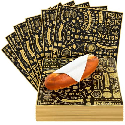 Outus 600 Pcs 12 x 12 Inch Deli Wax Paper Sheets Grease Resistant Tray Basket Liner Newsprint Paper Water and Grease Proof Sandwich Wrapping Square Hot Dog Wrapper for Food Baking (Black,Yellow) - color: Black,Yellow
