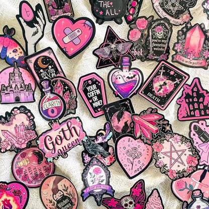 50-Piece Pink Goth Witch Sticker - Pastel Gothic Stickers with Skulls, Crystals, Cats, Tarot Cards, Spooky Quotes - Waterproof Vinyl for Laptops, Scrapbooks, Water Bottles - color: Pink Goth