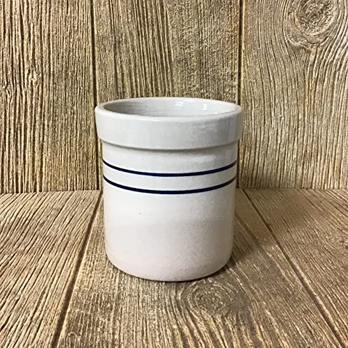 Pickling Fermenting Crock - Tan with Blue Stripe Stoneware Jar, 1/4 Gallon Capacity