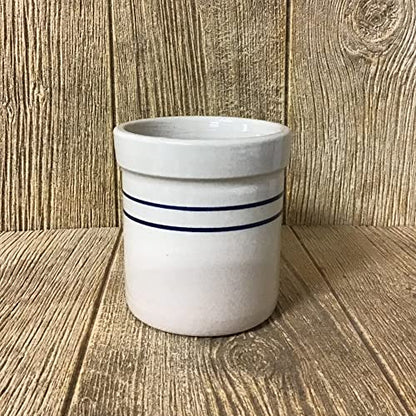Pickling Fermenting Crock - Tan with Blue Stripe Stoneware Jar, 1/4 Gallon Capacity