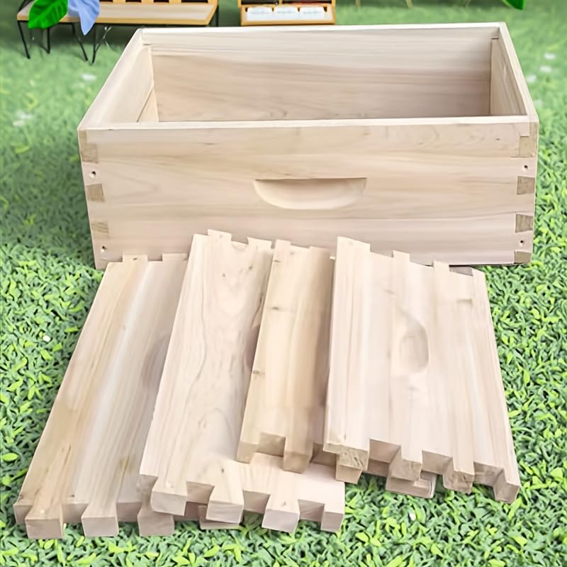10-Frame Beehive Box Langstroth Medium Super Box, Unassembled Bee Hive Box,Beekeeping Super Boxes with Pre-drilled Holes and Screws, Hives Boxes Starter Kit,6.63 Inch