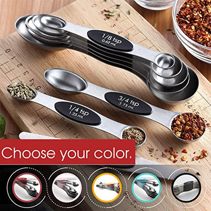 Spring Chef Stainless Steel Magnetic Measuring Spoons Set of 8 with Leveler, Dual Sided Metal Teaspoon & Tablespoon Measuring Spoons, Nesting Kitchen Gadgets for Baking & Cooking - 2 Pack - Black - color: Black, size: 2-Pack
