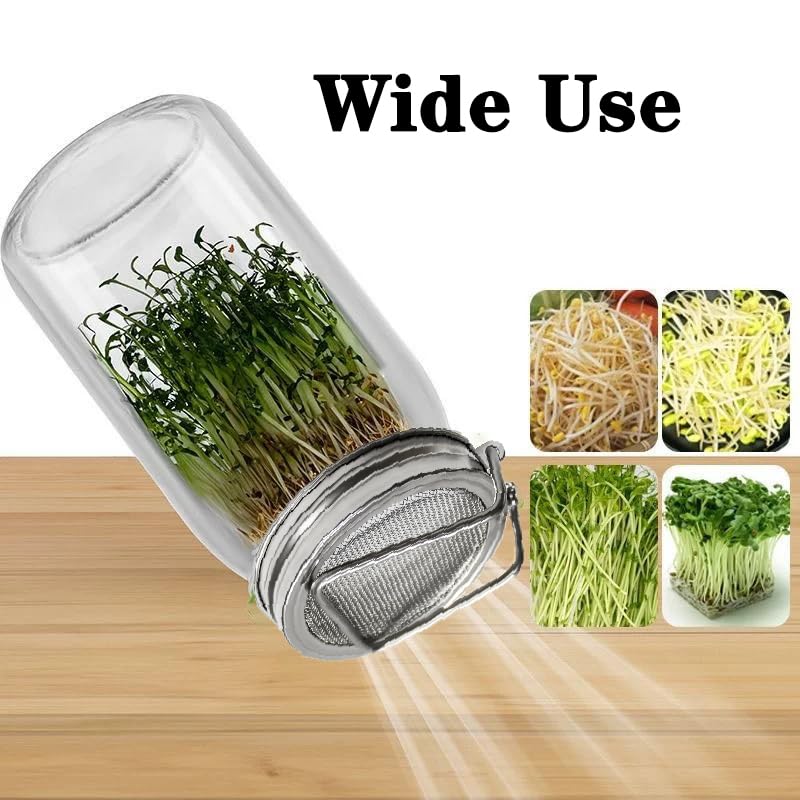 2Pack Sprouting Lids for Wide Mouth Mason Jars, Reusable Stainless Steel Screen Bean Sprouts Growing Lid for Seed Germination, Ideal for Bean and Alfalfa Sprouts