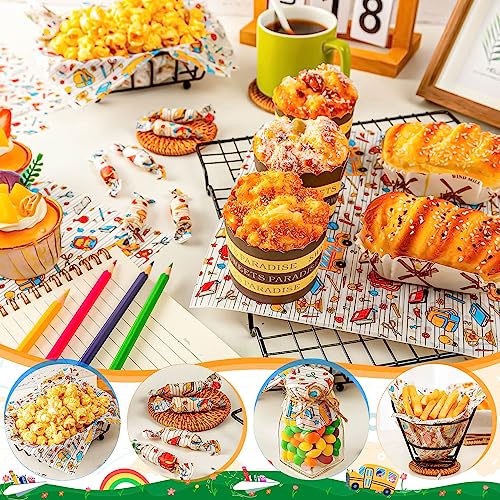 100Pcs Back to School Wax Paper Sheets for Food, Wax Paper for Food Sandwich Wrap Paper Deli Wraps, Waterproof Oil-proof Picnic Basket Liners with Bag Pattern for Kitchen Handmade Food - color: Back to School