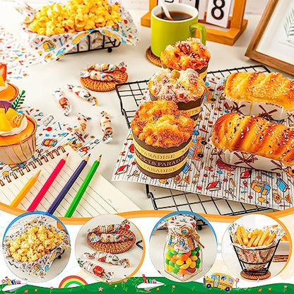 100Pcs Back to School Wax Paper Sheets for Food, Wax Paper for Food Sandwich Wrap Paper Deli Wraps, Waterproof Oil-proof Picnic Basket Liners with Bag Pattern for Kitchen Handmade Food - color: Back to School