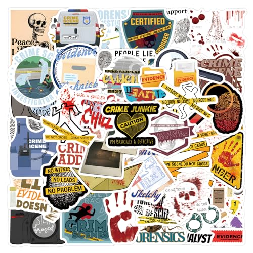 55 Pcs True Crime Forensic Stickers, Cool Detective Mystery Evidence Vinyl Decals, Waterproof Funny Quote Stickers for Laptop Water Bottle Scrapbook Planner Teens Adults DIY Craft Decor - color: True Crime Forensic