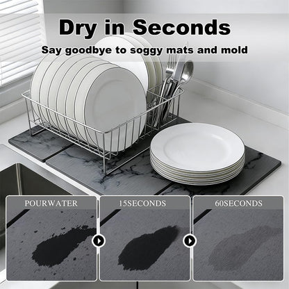 Large Stone Dish Drying Mat for Kitchen Counter,Collapsable Stone Dish Drying Mat with Diatomaceous Earth for Quick Drying-Ultra Absorbent-Eco-Friendly,Foldable -23.6"×15.7" Dark Gray Marble Pattern - color: L22-Dark Grey