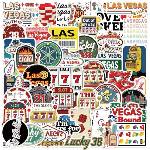 50Pcs Las Vegas Stickers, Cute Nevada Las Vegas City Waterproof Vinyl Laptops Decorative Decals, WLJIAO Kids Girls Water Bottles Luggage Journal Phone Guitar Party Gift Graffiti Sticker Pack - color: Las Vegas