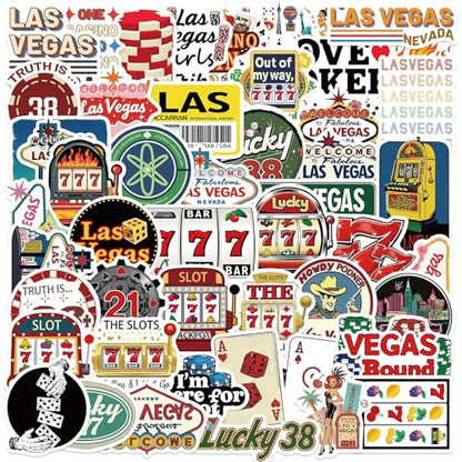 50Pcs Las Vegas Stickers, Cute Nevada Las Vegas City Waterproof Vinyl Laptops Decorative Decals, WLJIAO Kids Girls Water Bottles Luggage Journal Phone Guitar Party Gift Graffiti Sticker Pack - color: Las Vegas