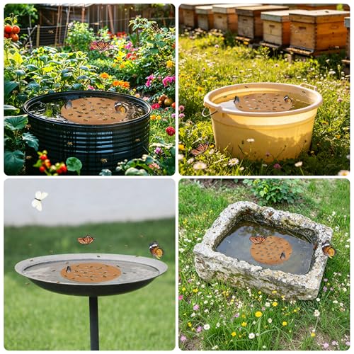 2 Pcs Floating Bee Island for Garden Pond Farm Fountain Cork Bee Watering Station Butterfly&Bee Waterer Feeding Cups for Bees Insect Outdoor Garden Decor Eco-Friendly
