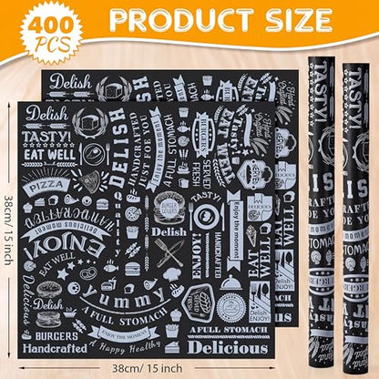 Ireer 400 Pcs Deli Wax Paper Sheets 15 x 15 Inch Large Newsprint Sandwich Paper Wraps Greaseproof Food Basket Liners Newspaper Wrapping for Spring Summer Picnic Burger Bread BBQ Party (Black White) - color: Black White