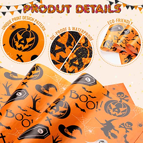 100 Pcs Wax Paper for Food, Halloween Wax Paper Sheets Sandwich Wrap Paper Deli Wraps, Waterproof Oil-proof Picnic Basket Liners with Pumpkin Ghost Hat Pattern for Kitchen Handmade Food - color: Pumpkin